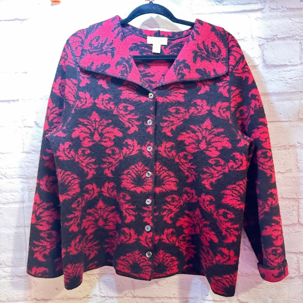 Appleseeds Petite black and red button cardigan 100% wool sz PXL #wool #cardigan